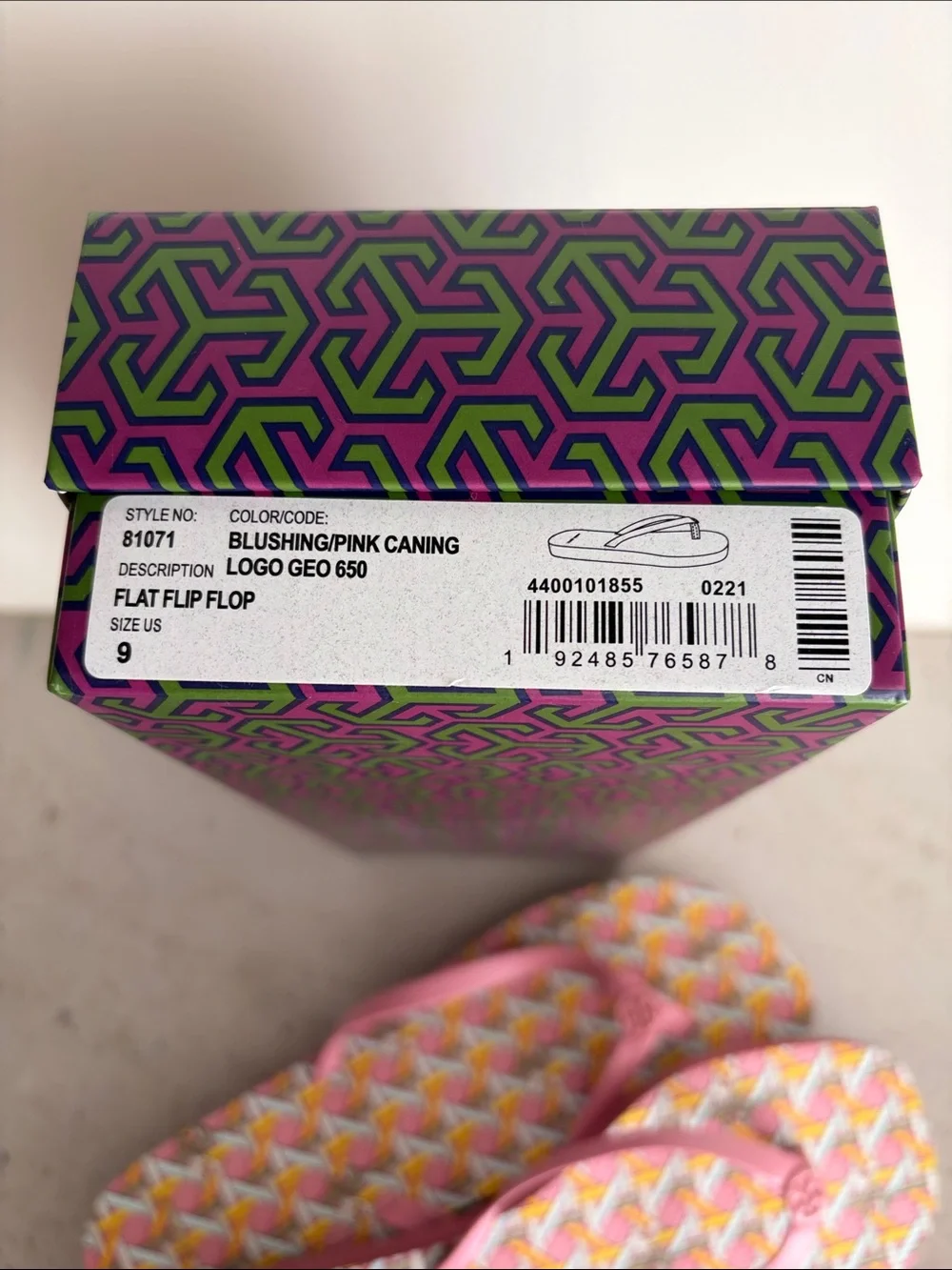 NEW Tory Burch Pink Caning Logo Geo 650 Flip Flops Size 9 - Picture 8 of 10